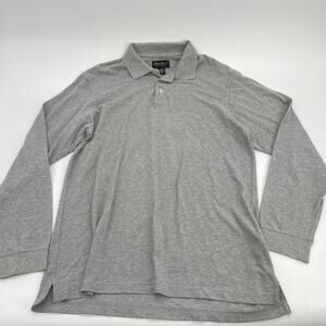 EDDIE BAUER Long Sleeve Collared Knit Polo Shirt Grey Mens L Tall Basic Layer